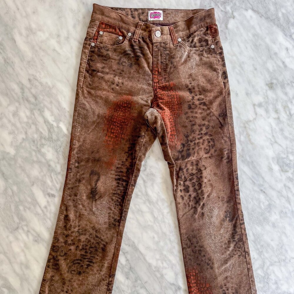Leggiadro Brown Velvet Animal Print Pants, Size 00